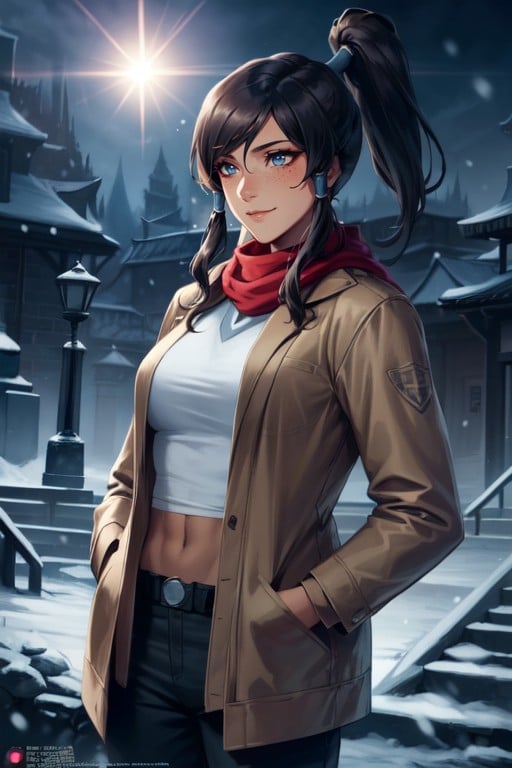 Freckles, Scarf, Hands In Pockets Hentai AI Porn