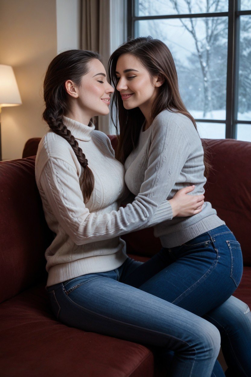 Realistic Detail, 2 People, Tight Low Rise Jeans Shemale AI Porn