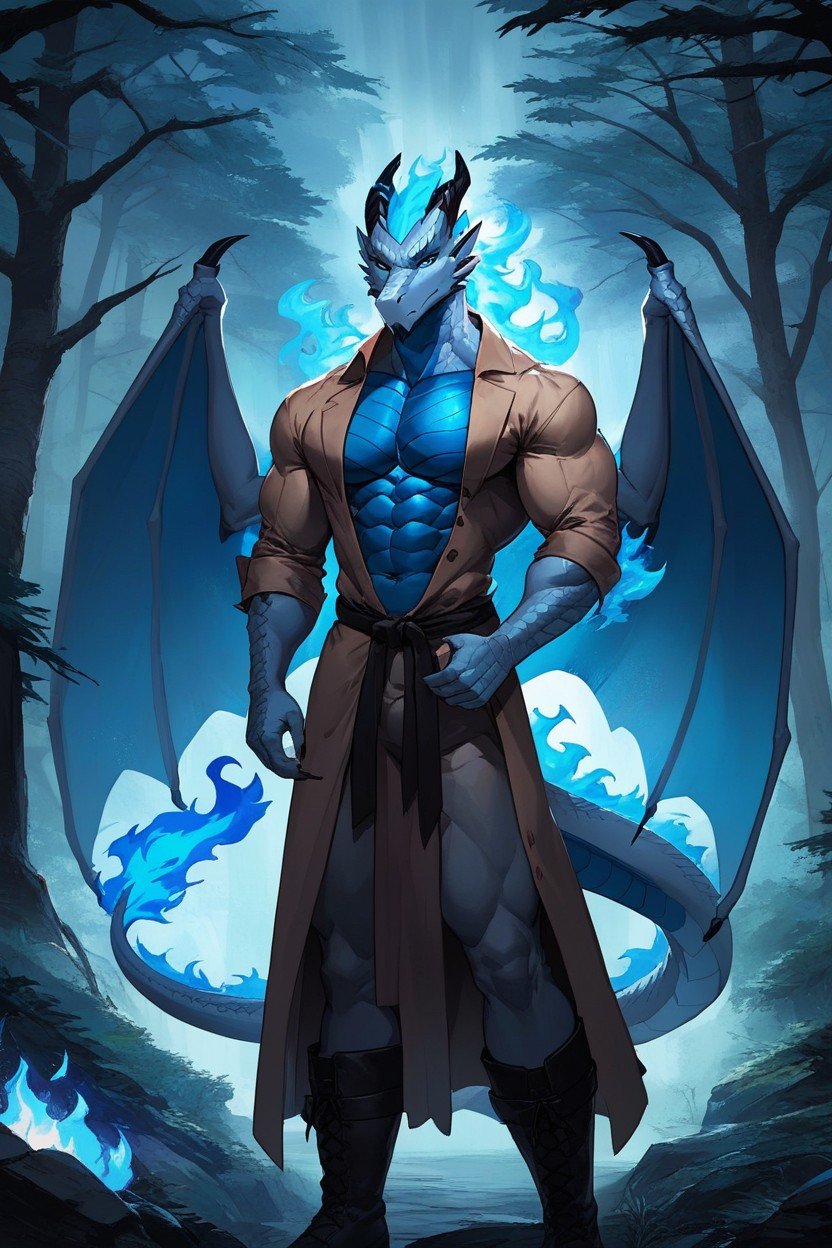 Dragon, Ojos Azules, BosquePorno AI Furry