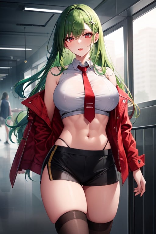 緑の髪, Delta Akane Is A Cold Woman With Bright Green Hair And Red Eyes, 大きなお尻AIポルノ