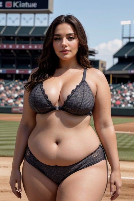 Stade De Baseball, Fond Simple, Cheveux BrunsPorno IA transsexuelle