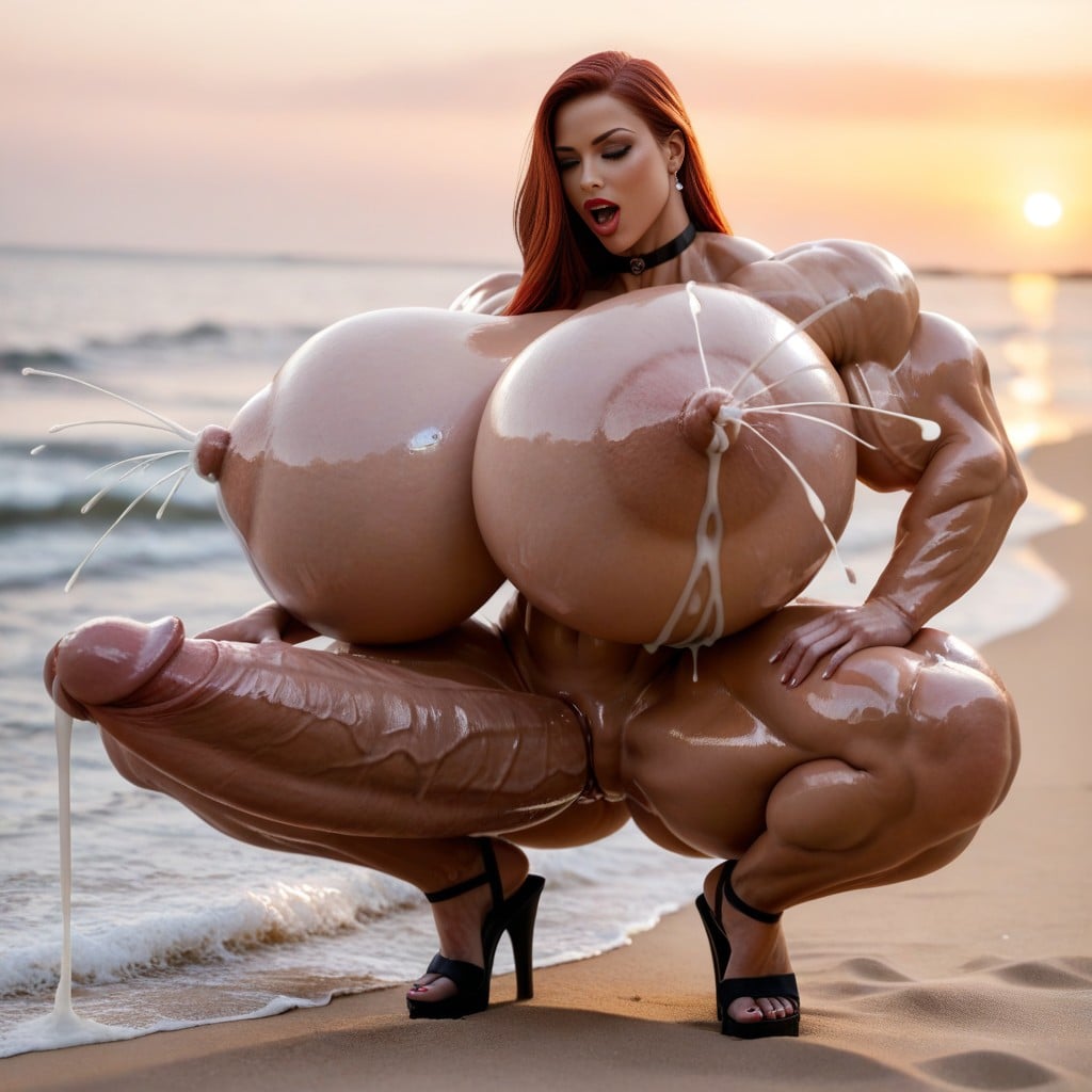 Extra Gigantic Hulking Pumped Up Full Ripped Hyper Massive Muscle, Sunset, Lactation AI Porn