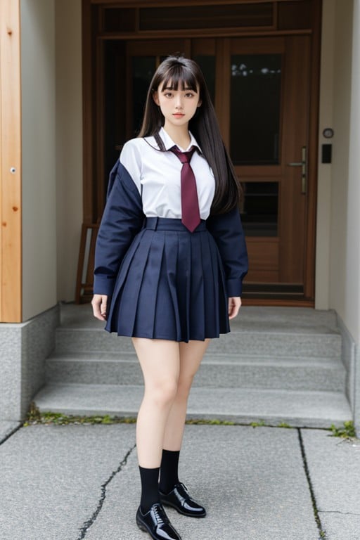 Extremely Large Ass, Bangs, School Uniform AI Porn