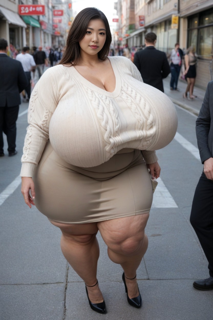 Giant Insane Massive Gigantic Breasts, Huge Bulge, Walking Down The Tokyo Street AI Porn