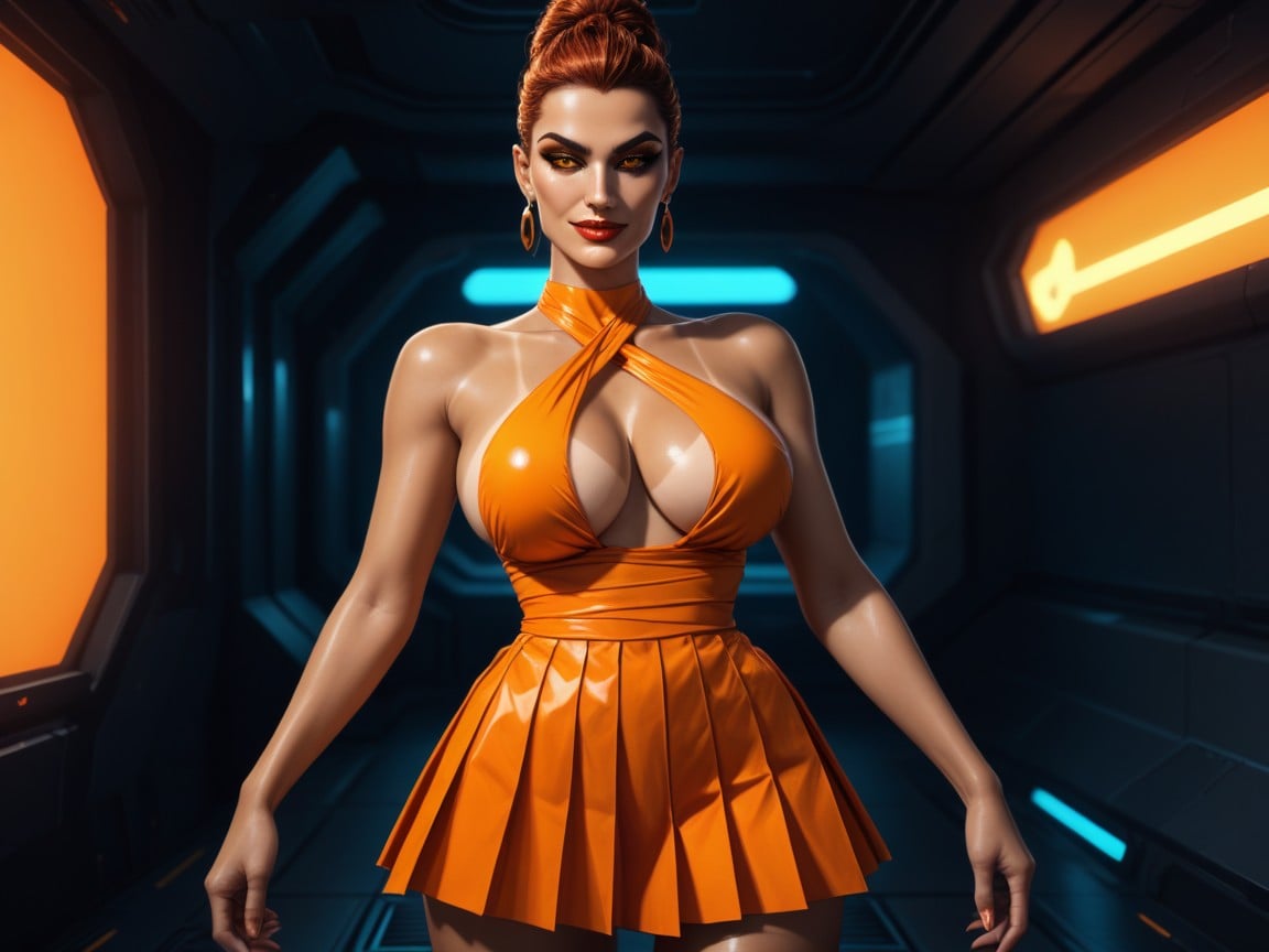 Neon Orange Light Shining On Woman, Pele Oleada, Alien Abduction Hentai IA pornografia