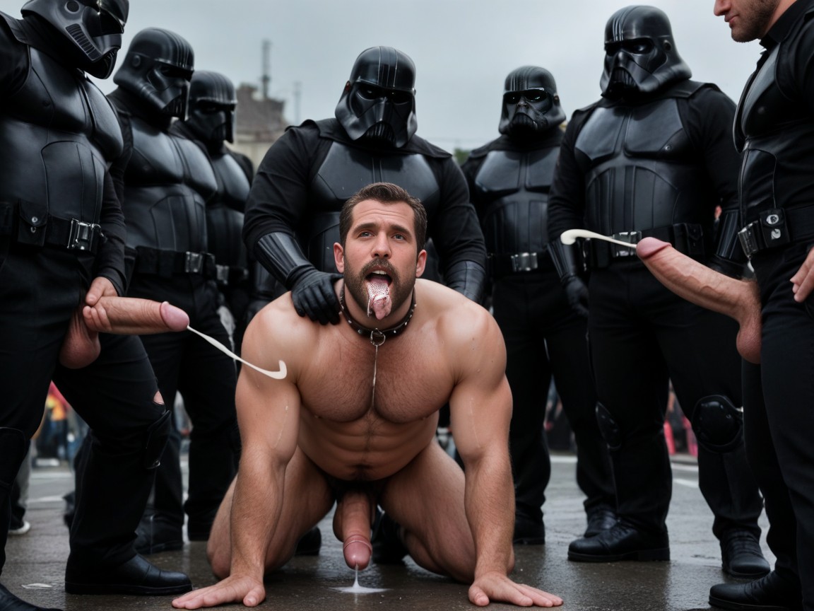 Tongue Out, Many Big Dicks Cumming All Over His Face And In His Mouth, Sweating Heavily AI Gay Porn