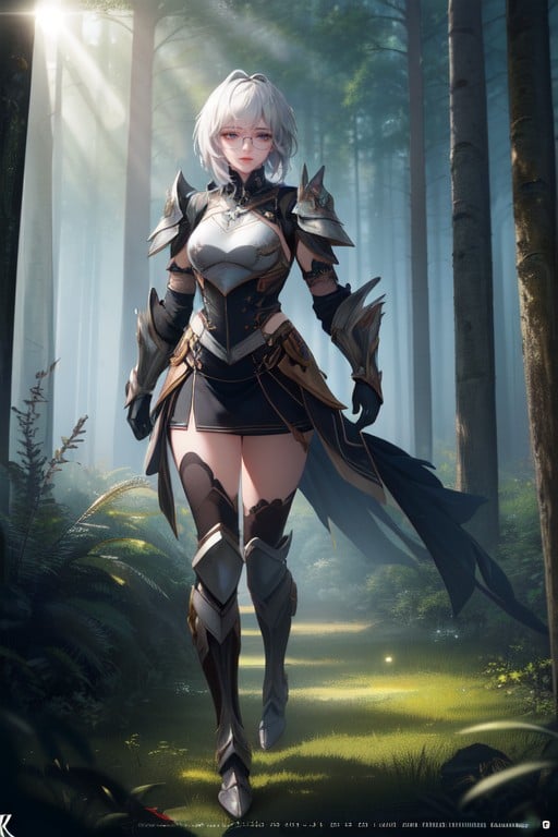 Mini Skirt, White Hair, Forest AI Porn