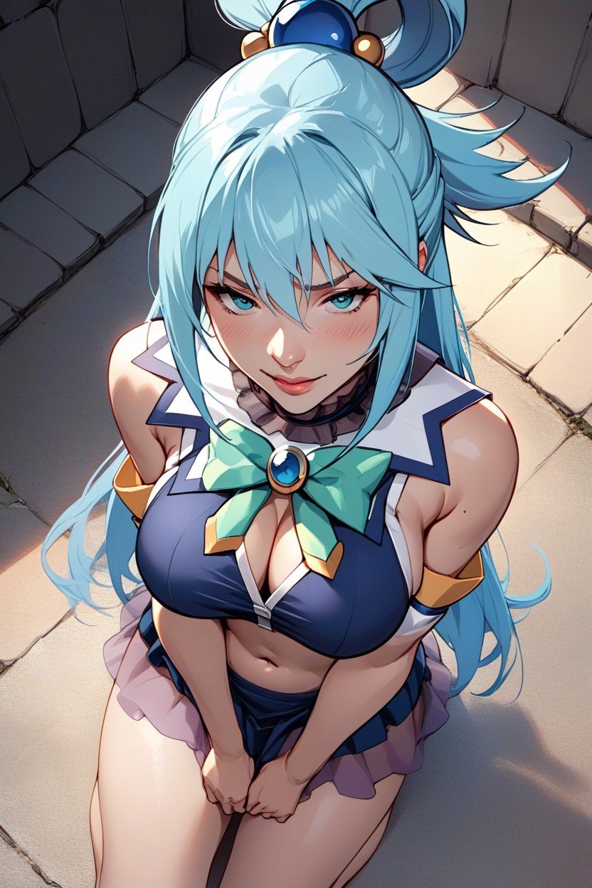 Olhando Para O Visualizador, Aqua And Darkness From Konosuba, De Cima Para Baixo Pornografia de IA