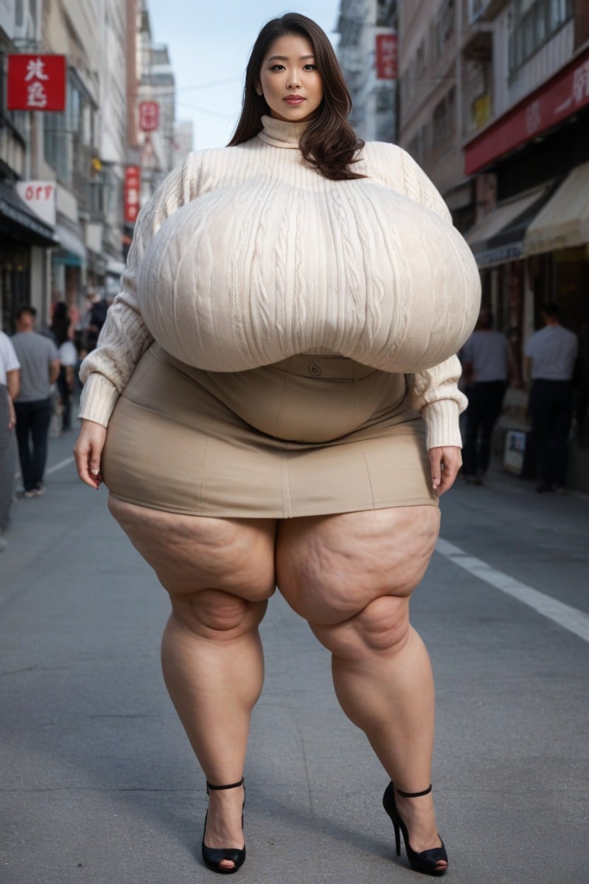 Extreme Huge Massive Hyper Breasts, Cellulite, Front View AI Porn