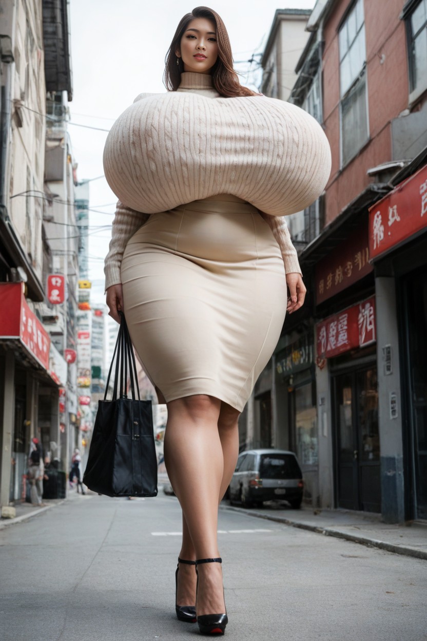 Giantess, Beige Tight Skirt, Bottom Up AI Porn