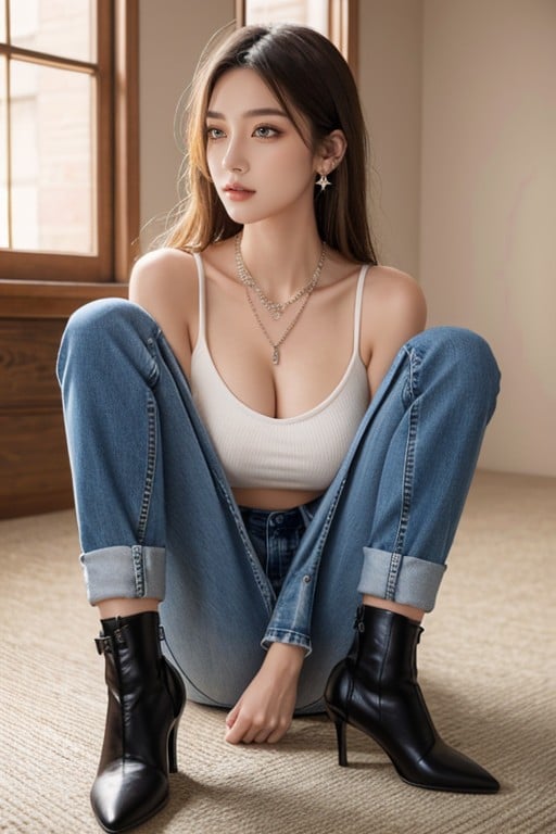 Nylon Stockings, Earrings, Jeans Shemale AI Porn