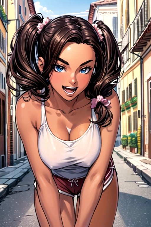 Comic, Pigtails, South France Village AI Porn