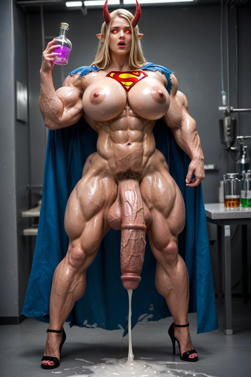 Ripped Muscle Cock, Veins Expansion, Long Flaccid Black Cock Shemale AI Porn