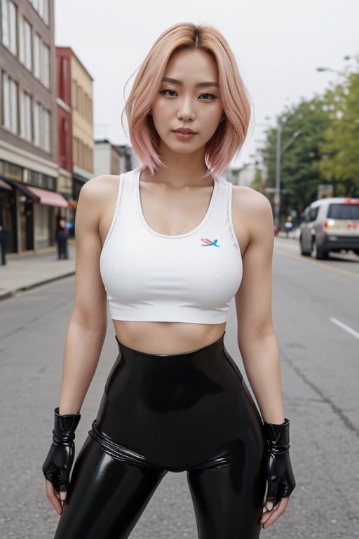 White Crop Tank Top, On The Street, Spread Legs Транссексуалы AI порно