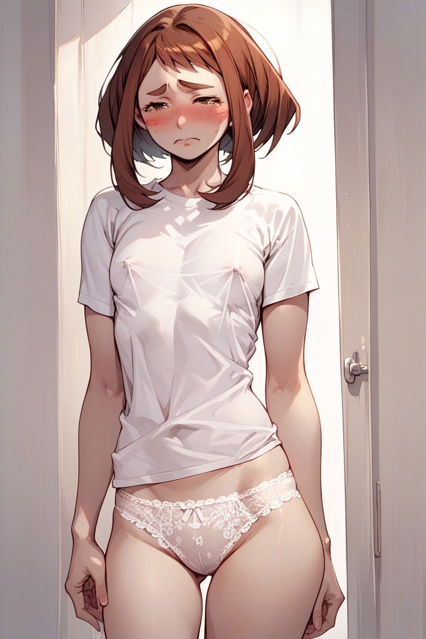 Ochako Uraraka, 슬픈 얼굴, Areolas Sticking Out Of Tshirt헨타이 AI 포르노