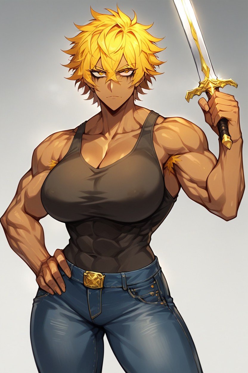 Golden Hair, Dark Skin, Sword In HandファーリーAIポルノ