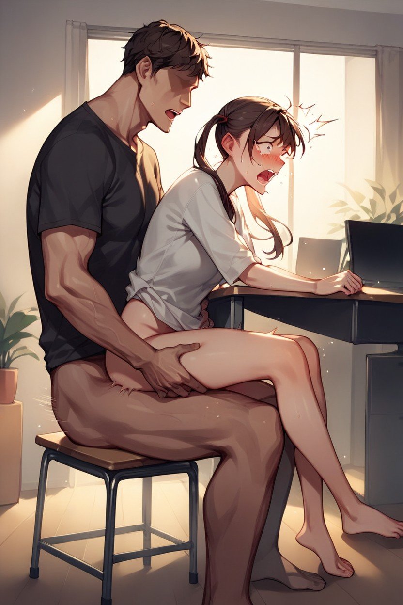 Barefoot, At Desk, TshirtAI 포르노