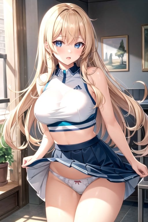 A Cheerleader Fluttering A White Pleated Skirt And Exposed A White Panties Hentai IA pornografia