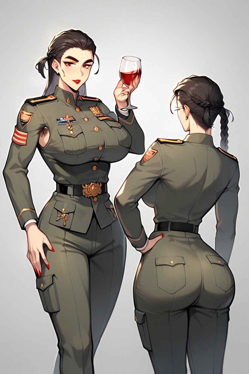 Militar, Her Eyes Are Red And Have A Dignified Look, Her Hair Is Long Enough To Reach Her WaistPorno AI Hentai