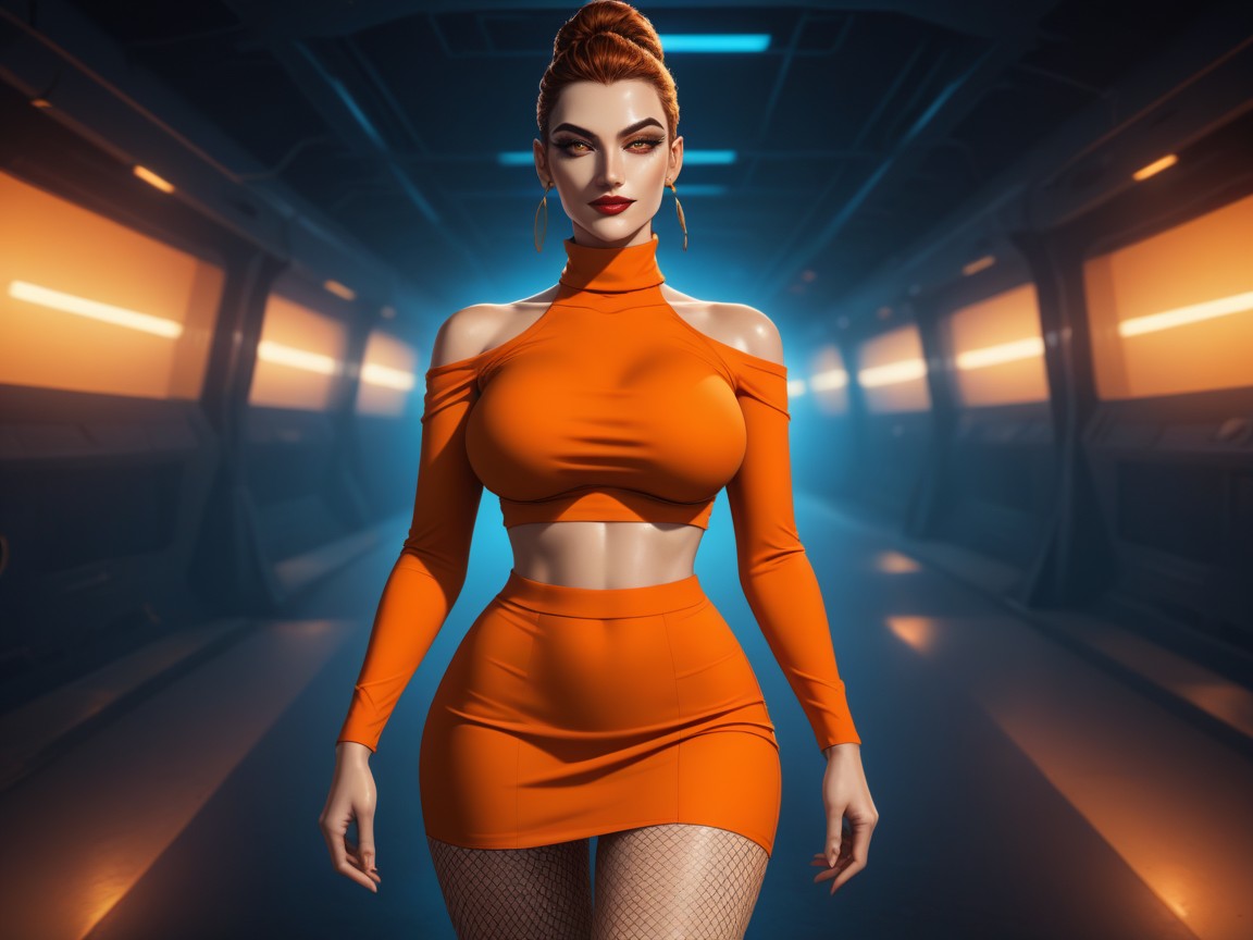 Tan Lines, Slicked, Light Orange Knit Turtleneck AI Porn