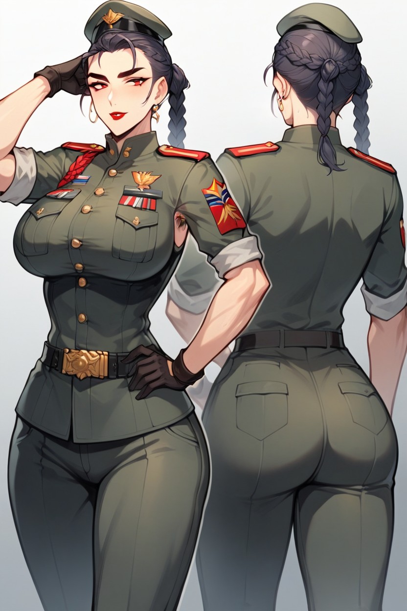 Her Hair Is Long Enough To Reach Her Waist, Her Eyes Are Red And Have A Dignified Look, Athletic Figure Her Breasts Are F Or G CupPorno AI Hentai