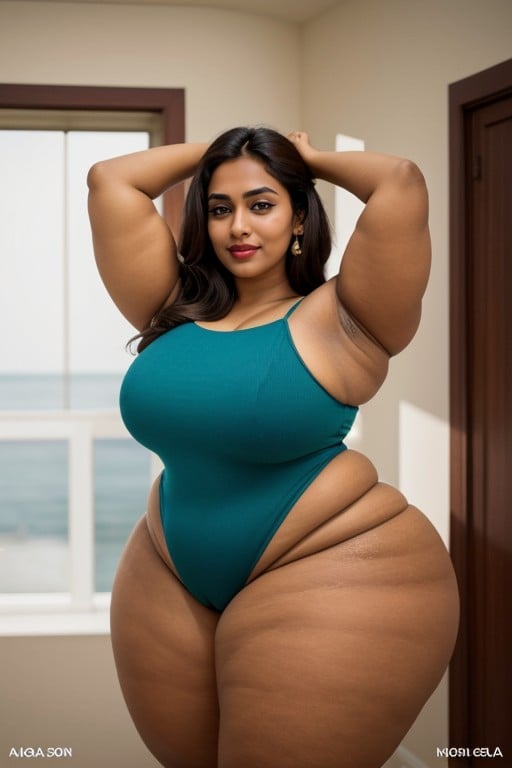 Thick Eyebrows, Wide Hips, Vista FrontalPorno IA de transexuales