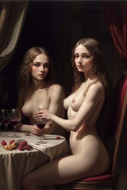 Nudism, Detailed And Complete And Beautiful, Women Are Sitting Next To The And Coquetry AI Porn