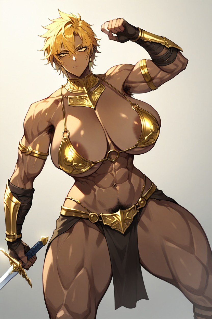 Sword In Hand, Tomboyish Face, Golden Pubic HairAIポルノ