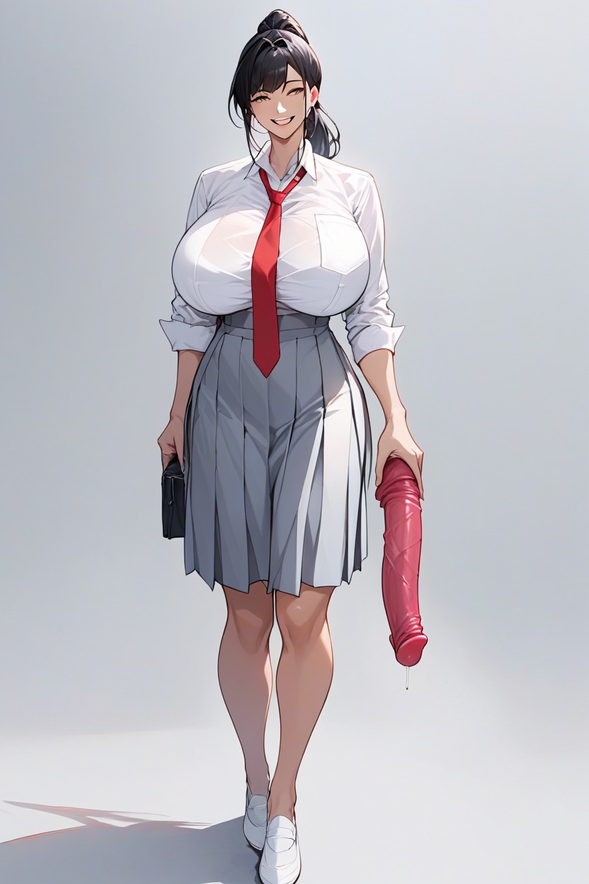 笑顔で口を開ける, 制服, Holding DildoファーリーAIポルノ