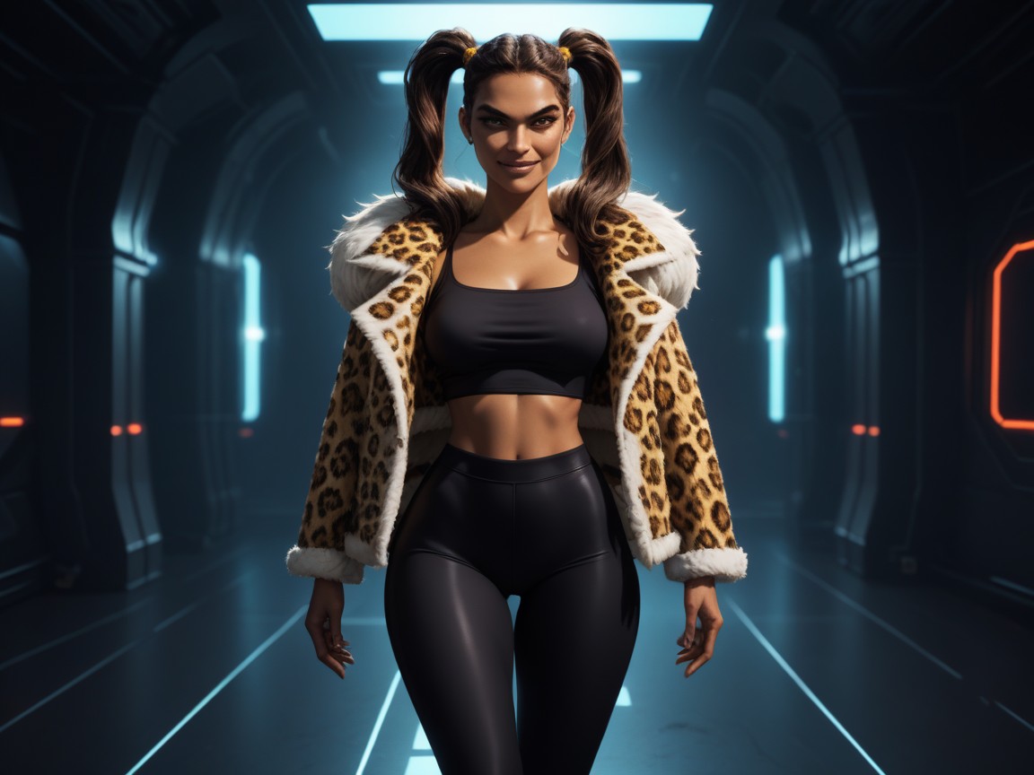 Leopard Print Sleeveless Tube Top, Fur Coat, Thong Hentai AI Porn