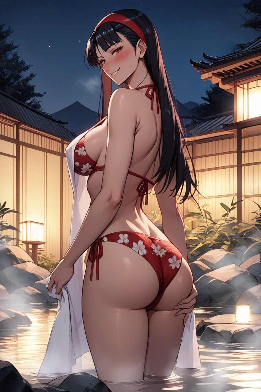 Yukiko Amagi, Red Floral Bikini, 立つファーリーAIポルノ