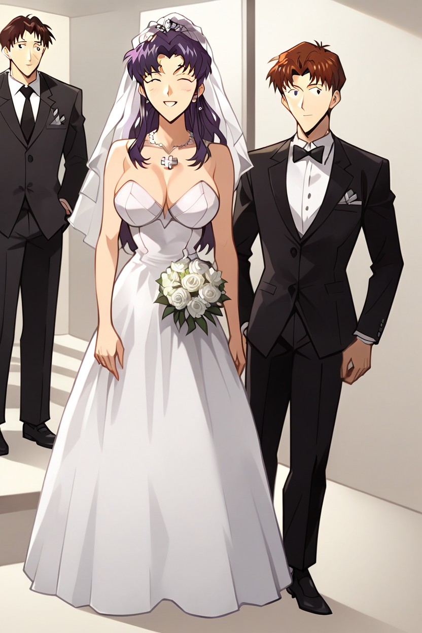 Accurate Anatomy, Luxury White Wedding Dress Misato, Ultra DetailedPorno IA Hentai