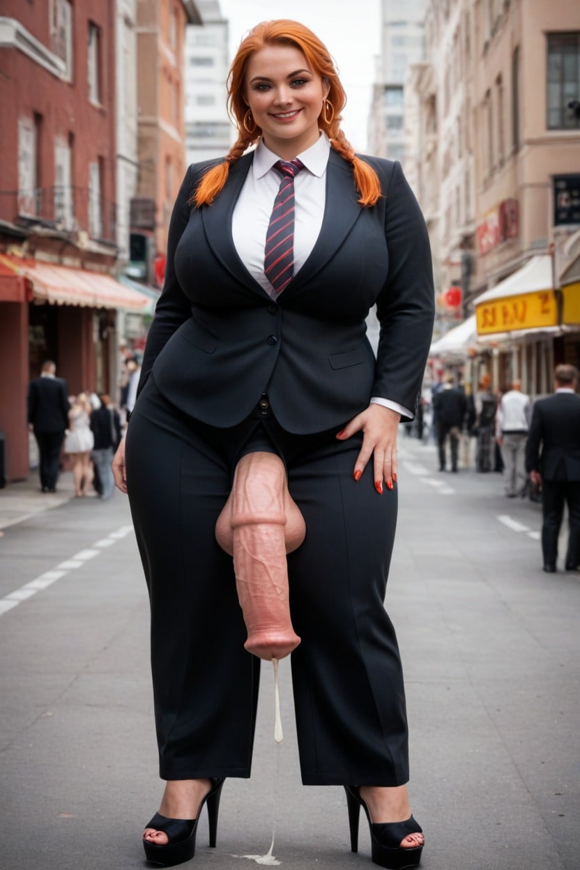 Full Erection, Smiling, Long Hair Shemale AI Porn