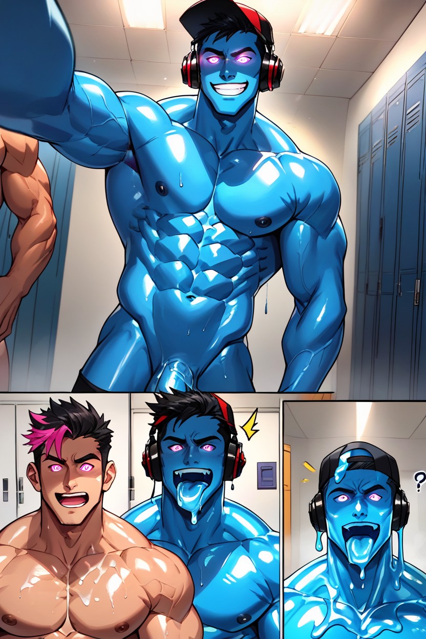 Blue Skin, Glowing Slime, Glowing Marks On Body Porno gay IA