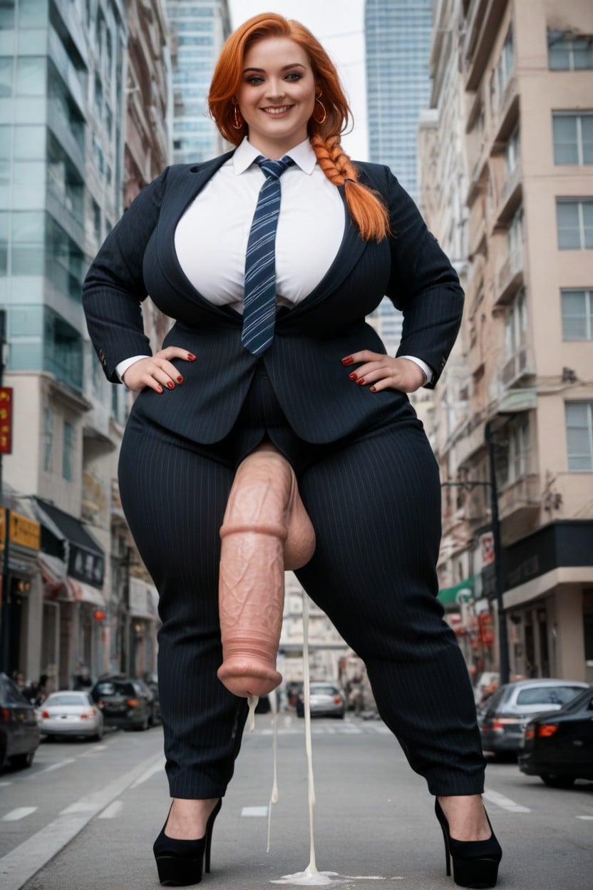Hourglass Figure, Braided Pigtails, Office Shirt Shemale AI Porn