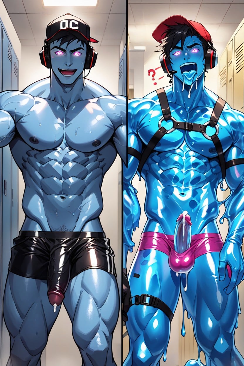 Translucent Slime, Glowing Slime, Muscles AI Gay Porn