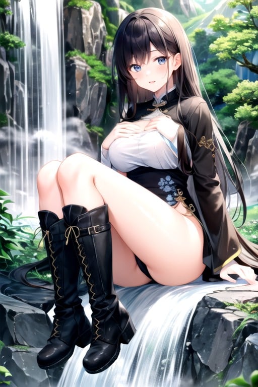 Boots, Medium Ass, Waterfall AI Porn