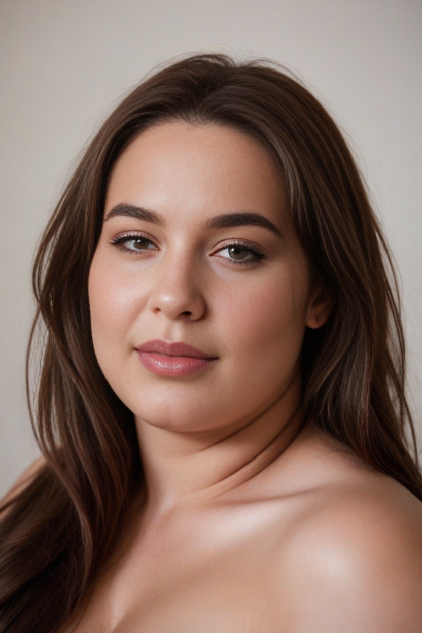 Face-closeup Nude -fat Chubby Obese Fatty Fat Saggy-tits Medium-tits Portrait Long-hair Brown-hair Straight-hair Round-face Headshot Chubby-fac, ロング丈, クローズアップAIポルノ