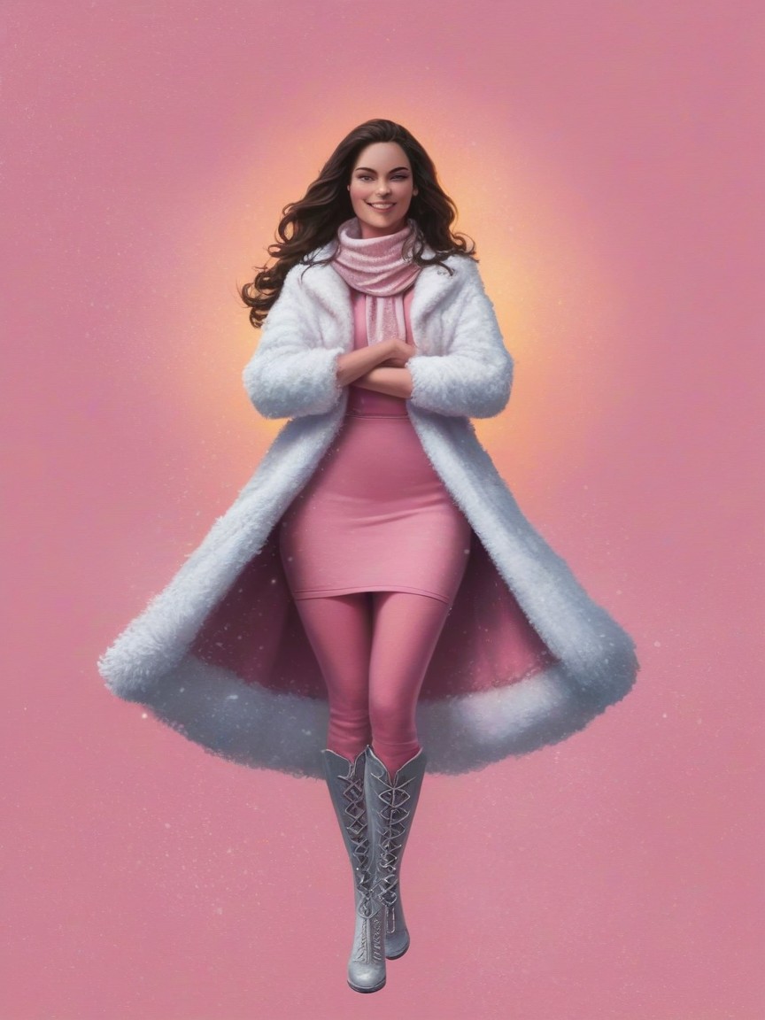 Bunda Grande, Neon Pink Fog, White Fur Scarf Pornografia de IA