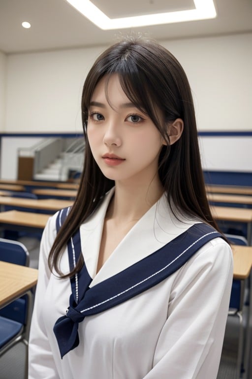 Black Hair, School Uniform, Sailor Uniform AI Porn