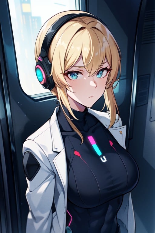 Synthetic Platinum Blonde Hair, Estilo De Arte Con Líneas Gruesas, Cybernetic LimbsPorno AI Hentai