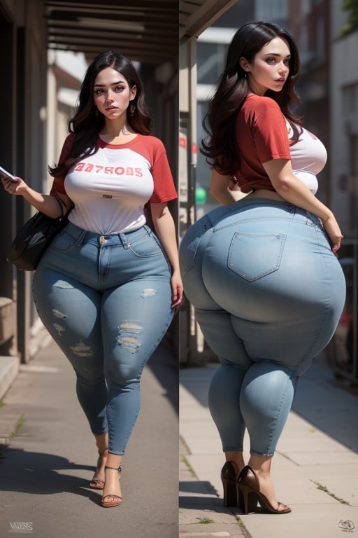 Ssbbw, Extremadamente Pesado En La Parte Inferior, Camiseta De Talla GrandePorno AI