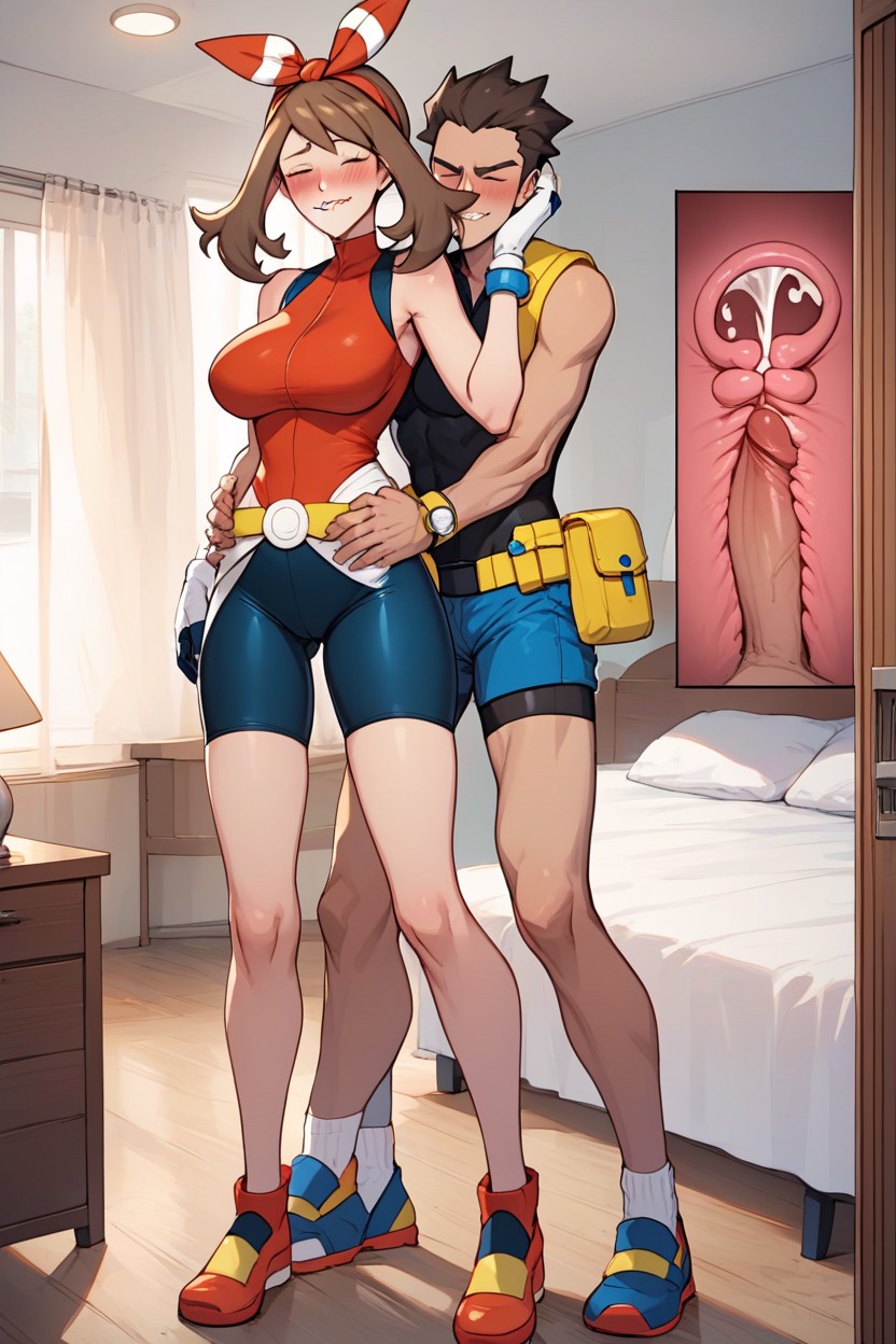 Small Ass, Bike Shorts, In Front Of Bigger Man Faceless Man Hentai AI Porn