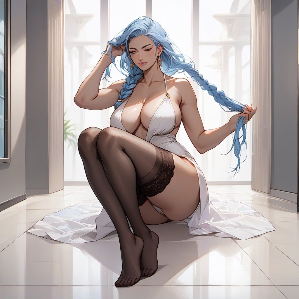 Mall, Large Breasts, Light Blue Hair AI Porn