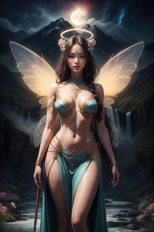 Flowers, Fairy Wings, Cuerpo CompletoPorno AI