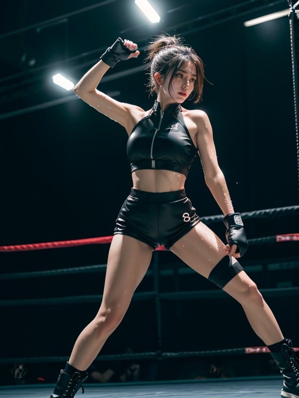 Black Leather Shorts With Zipper, Spotlights, Fighting CagePorno AI