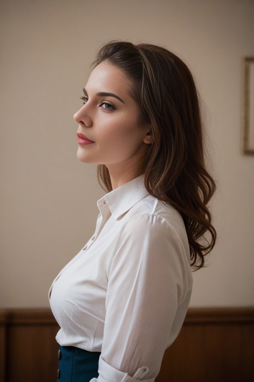 Collared Blouse, Tir À La Taille, Vue De CôtéPorno IA