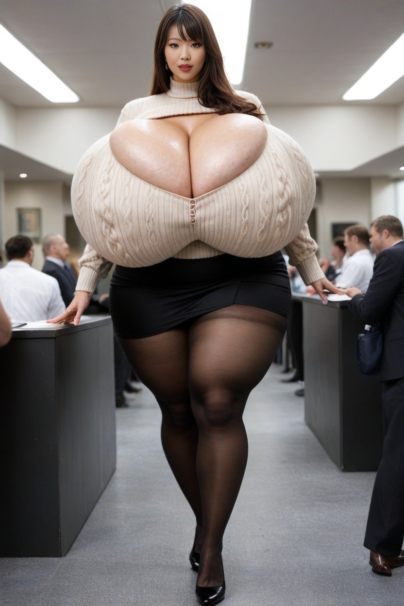 Disproportionately Large Breasts, Extreme Hyper Breasts, In The Office人妖AI色情