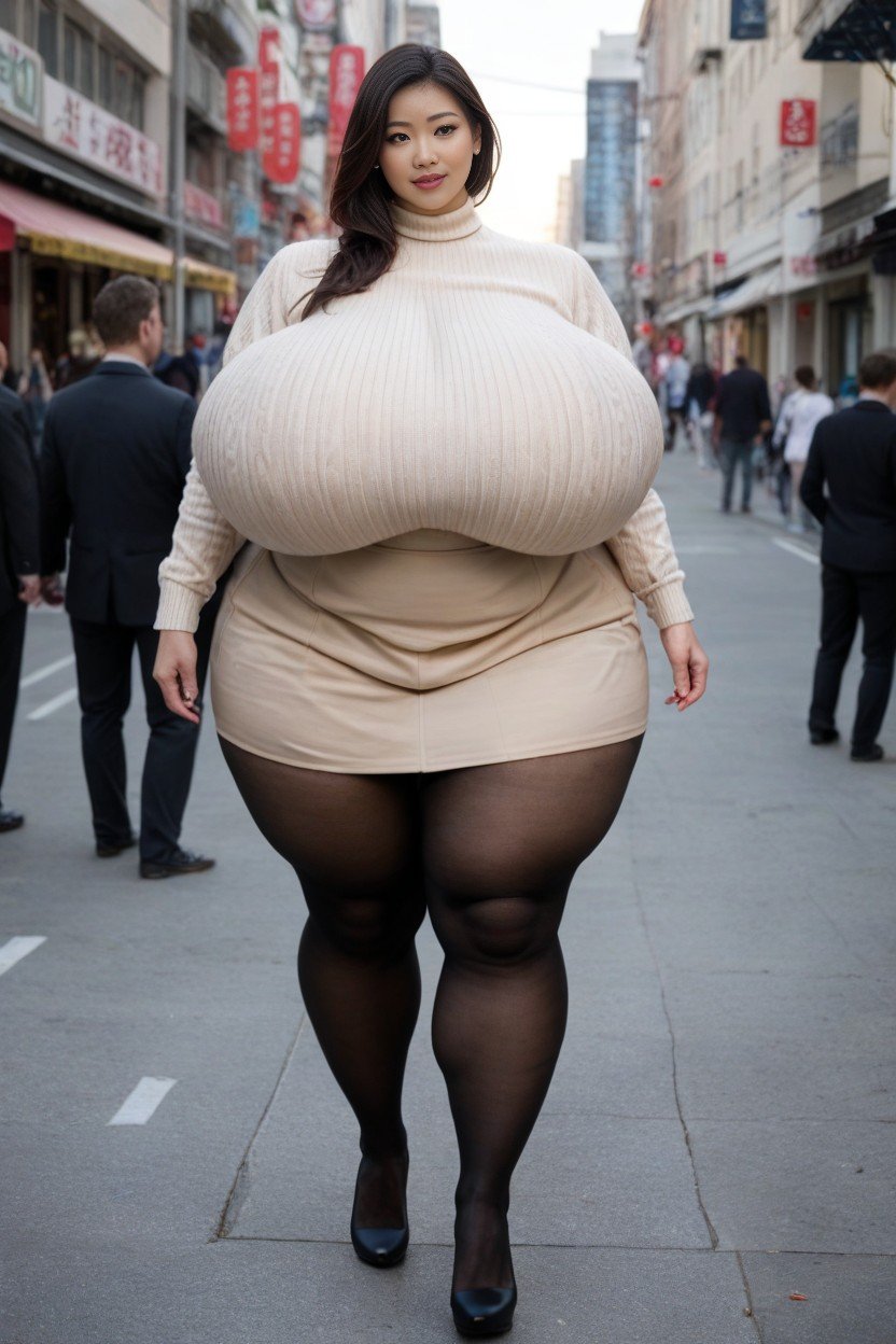 Pantyhose, Walking Down The Tokyo Street, No Waist Pornografia peluda com IA