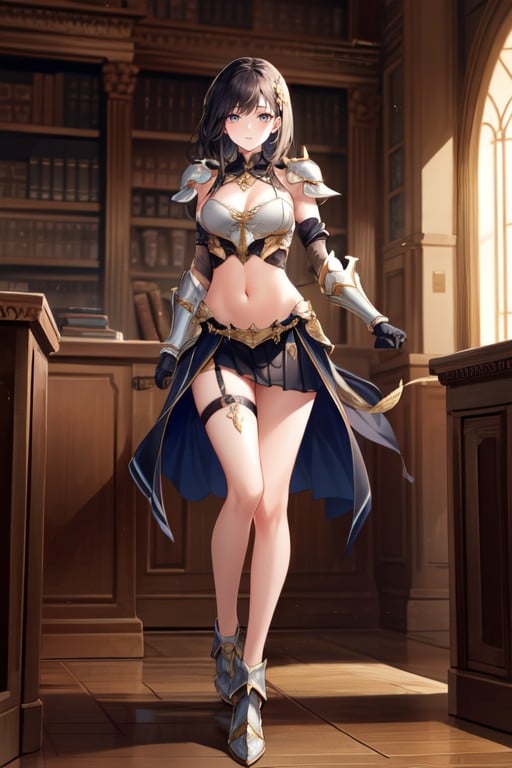 Navel Exposed, Library, Skirt AI Porn